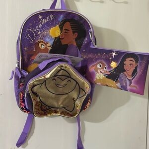 NWT Disney Wish Girls Youth 5 Piece Backpack Set.